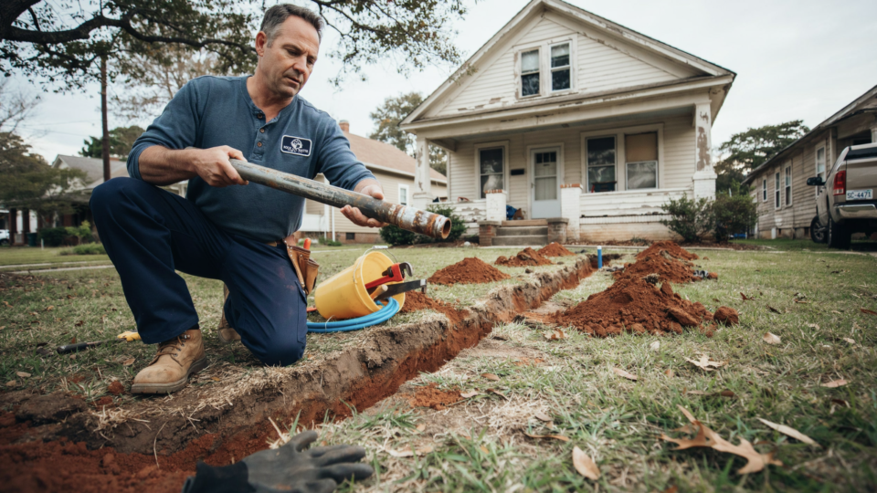 An Old Galvanized Service Line Corrodes Through and Begins Leaking in Rock Hill, SC