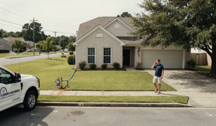 Pressure Drops at Every Fixture, and the Meter and PRV Are Ruled Out Before Confirming a Main Line Leak in Huntersville, NC
