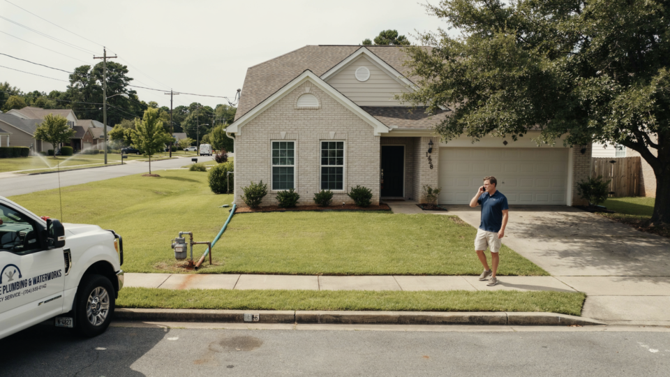 Pressure Drops at Every Fixture, and the Meter and PRV Are Ruled Out Before Confirming a Main Line Leak in Huntersville, NC