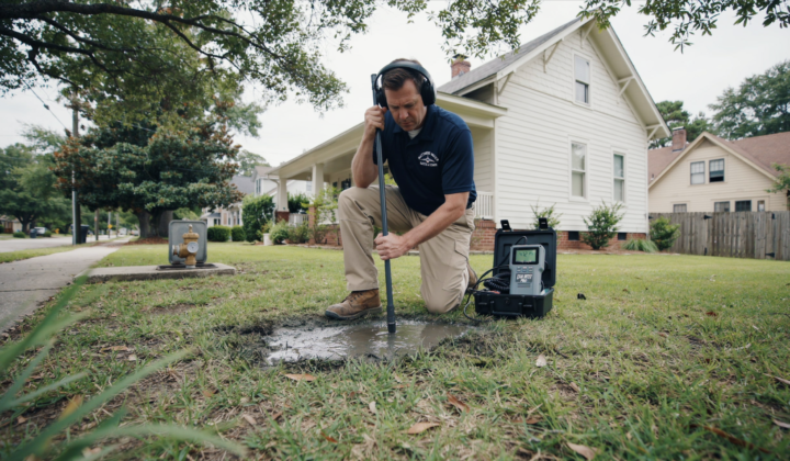 A Patch of Lawn That Never Dries Out Sits Above a Leaking Service Line in Matthews, NC