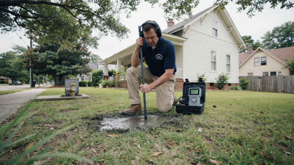 A Patch of Lawn That Never Dries Out Sits Above a Leaking Service Line in Matthews, NC